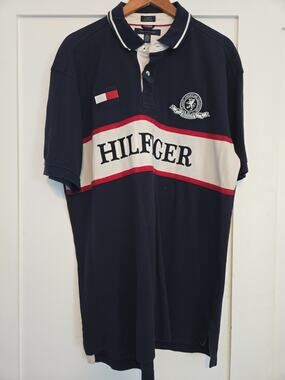 NWT Tommy Hilfiger Men's Custom Fit Logo Mesh Polo Shirt Navy/White Size XXL